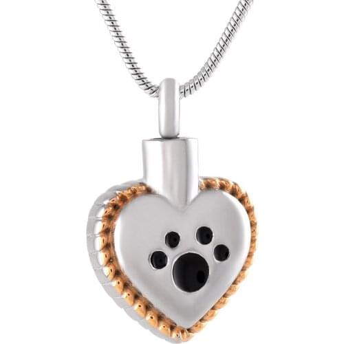IJD8647 Hot Selling Paw Print Heart Cremation Jewelry for Pet Ashes - Keepsake Urn Necklace Cat Dog Mourning Jewelry