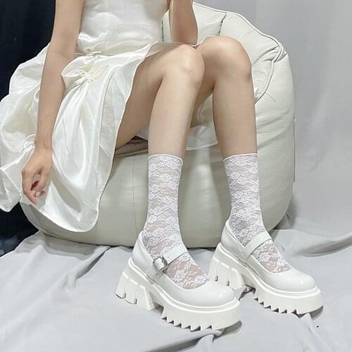 Lolita Flower Socks Women Jk Long Socks Girls Harajuku Mesh Socks Ankle Female White Black Dress Calcetines