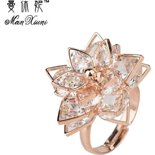 Manxiuni Trendy Women Shiny Cubic zirconia Flower Adjustable Rings Beautiful Golden Petal Wedding Jewelry Rings