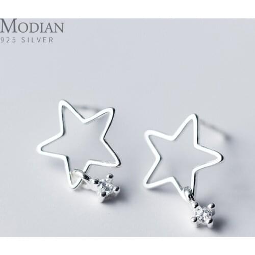 Modian Dazzling Zircon Lovely Hollow Out Simple Star 925 Sterling Silver Stud Earring for Women Korea Style Fine Jewelry Bijoux