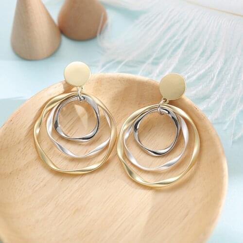 Fashion Multi Layer Round Irregular Dangle Earrings For Women Geometric Gold Color Metal Stud Ear jewerly Ladies Gifts Wholesale