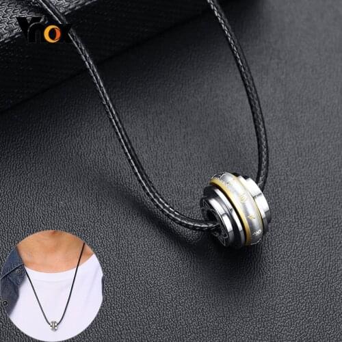 Vnox Lucky Beads Charm Necklace for Men Spinner Fortune Pendant Stainless Steel Religious Buddhism Lotus Jewelry