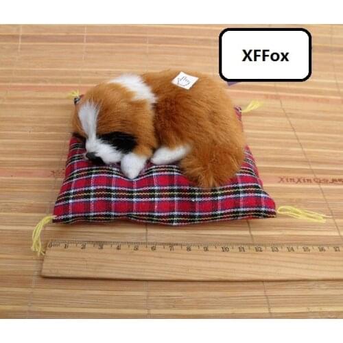 New real life sleeping dog model plastic&furs yellow&white dog doll gift about 14x13cm xf1469