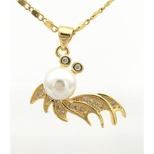 Wholesale natural freshwater pearl AA7-8 mm 5 colors white, pink, purple black gray Zircon goldfish pendant necklace