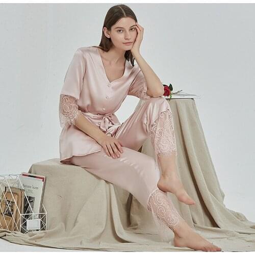 Silk pajamas for women 100% Mulberry Luxury Silk Long SleeveXL Sleepwear pyjamas women 22MM