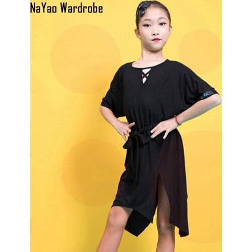 2021 New G3330 Kids Latin Dance Dress V Neck Short Sleeve Girl Latin Dancing Cloth Stage Ballroom Dancewear L8062
