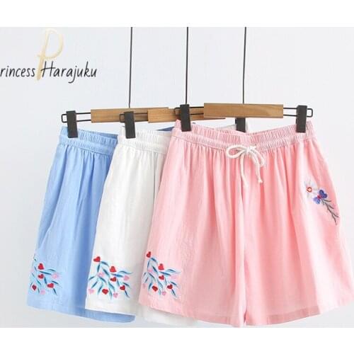 Plus Size High Waist Short Women 2021 Summer Embroidery Flowers Sports Hot Shorts Fashion Sexy Casual Clothes Short Beach Female