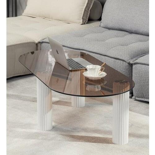 Nordic Light luxury glass tea table small flat oval solid wood low table living room household simple creative tea table