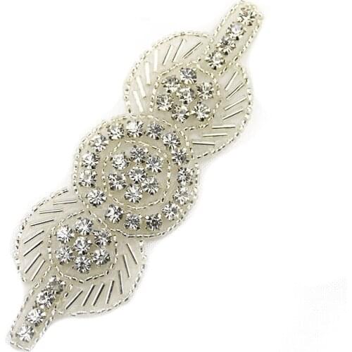 Hand-Made Small Size Crystal Beaded Appliques Rhinestone Patches For Wedding Bridal WRA-456