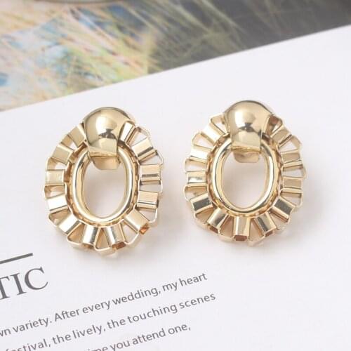 Punk Geometric Metal Oval Ellipse Drop Earrings for Women Ear Jewelry Hiphop Gold Color Statement Earring Female Brincos