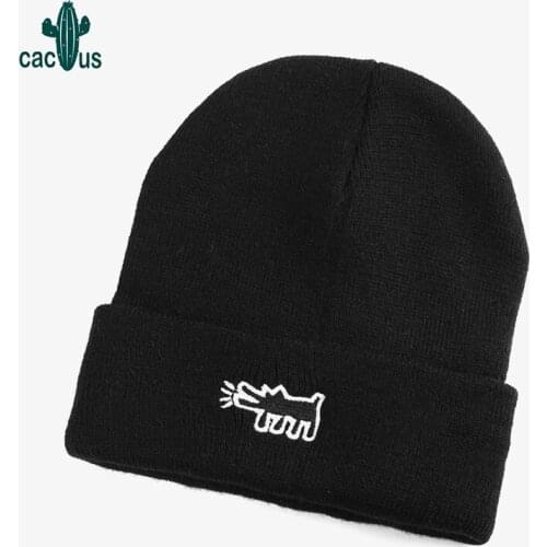 Beanies for Men Women Solid Woolen Winter Womens Knit Cap Cartoon Dog Warm Hat Soft Casual Fashion Cap Bonnet Skullies Hat