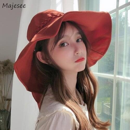 Wide Brim Summer Sun Hats Women Cotton Korean Version Big Bows Lolita Retro Elegant Cute Ladies Cap Fashion Folded Outdoors New