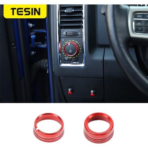 TESIN Car Headlight Switch Knob Decorative Cover Ring Red Accessories For Dodge Ram 1500 2010-2017 For Dodge Ram 1500 2013-2017