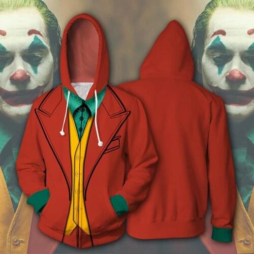 Joker Zip Up Hoodies Sweatshirts Long Sleeve Hoodies Joker Clown Cosplay Costumes 3D printed men women hoodies Sweatshirts
