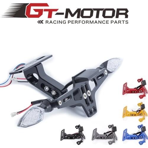 Universal Aluminum Motorcycle Adjustable Angle License Number Plate Frame Holder Bracket With LED Turn Signal Light Blinker