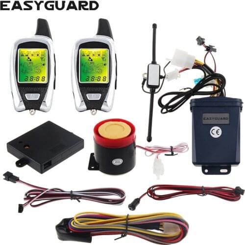 EASYGUARD LCD pager 2 way motorcycle alarm system security universal dc12v with remote engine start stop shock/microwave sensor