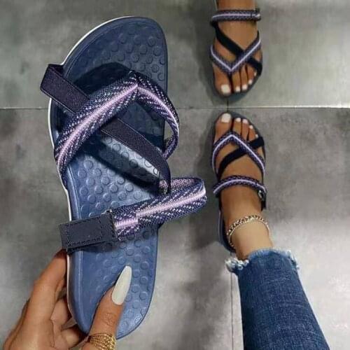 Women Slippers Summer Plus Size 43 Velcro Flat Sandals Women Closed Toe Women Arch Correction Slippers Casual Outdoor Flip Flops