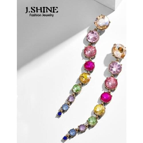 JShine Fashion Rainbow Crystal Beaded Long Dangle Earrings for Women Wedding Party Statement Hanging Earrings Fashion Jewelry