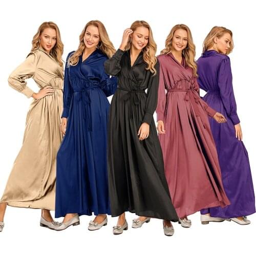 Fashion Women Abaya Maxi Dress Long Sleeve Kaftan Muslim Turkish Solid Color Dresses Islamic Party Ladies Robes Gown Clothing