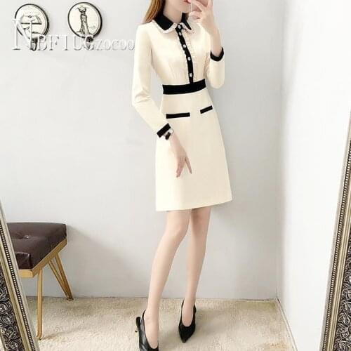 Autumn 2020 New Elegant Retro French Women Dress Slim A Line Female Dresses