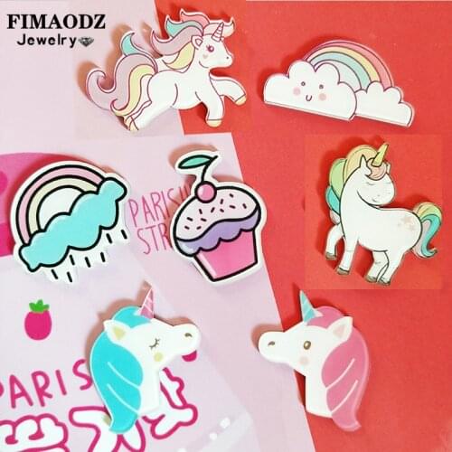 FIMAODZ Unicorn Decoration Brooches Badge Cartoon Rainbow Unicorn Birthday Party Decorations Kids Gift Horse Acrylic Pin