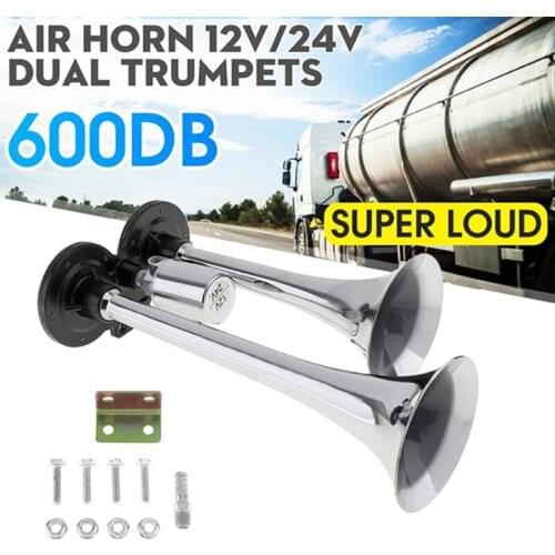 1 Double Horn Electric Horn Loud Chrome Air Horn Speaker Kit 12v / 24v, Suitable For Cars, Ships And Trucks