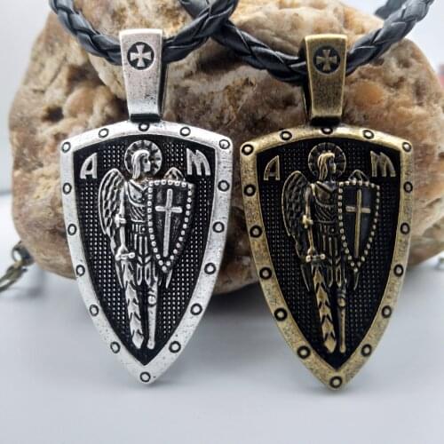 1pcs Letter A And M Saint St. Michael Archangel Cross Shield Prayer Medal Pendant Amulet Necklace Talisman Jewelry