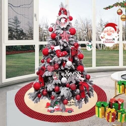 100cm Linen Red Flowers Christmas Tree Skirt Christmas Decoration Tree Skirt Apron Tree Mat