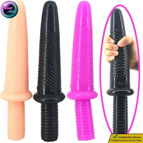 Screw Treads PVC Dildo Anal Plug Masturbator Sword Shape Handle Bar Vagina Pussy Masturbation Sex Toys for Women Lesbian Gay Men