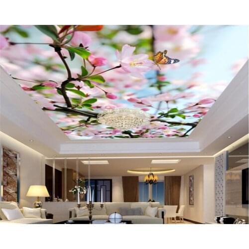 Beibehang Custom Flower branches Butterfly Zenith Mural ceiling roof Murals Wallpaper Living Room Modern photo 3d wallpaper
