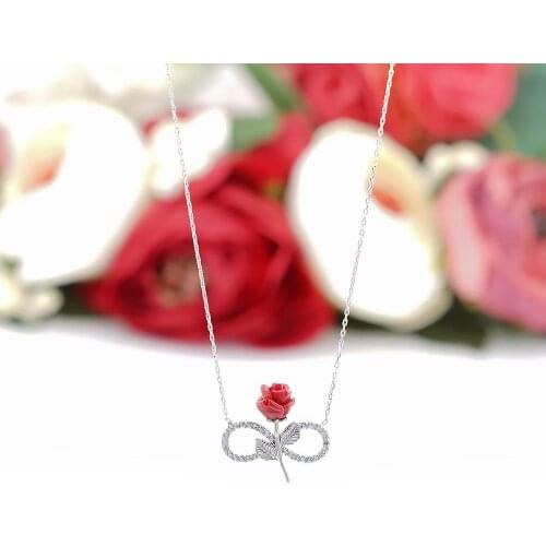 925 Sterling Silver Necklace with Infinity Sign and Rose Motif