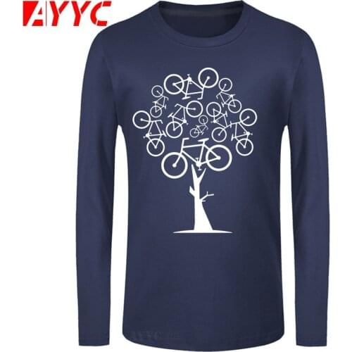 AYYC long sleeve tee Artistic Picture Green Bicycle Tree T Shirt For Men Slim Fit Swag Plus Size Tee Camiseta Christmas Gift
