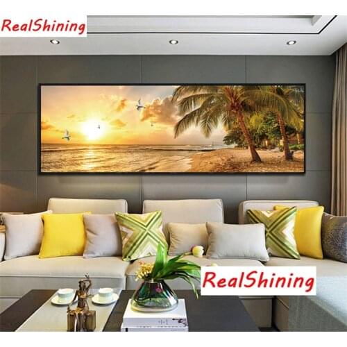 Large size 5D Diy Diamond Painting Cross Stitch full Square Diamond Embroidery Beach sunset picture for room Decor H1615