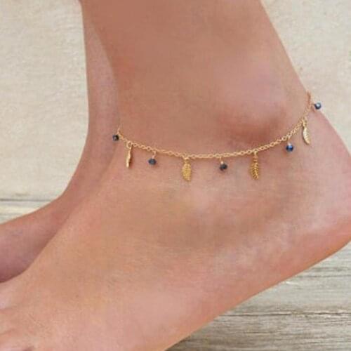 New Bohemia Beach Barefoot Sandals Anklet Chain Crystal Leaf Pendant Foot Bracelet Fashion Jewelry For Women Ankle Bracelet