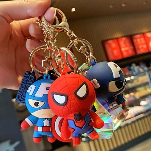 The Avengers Marvel Spiderman Iron Man Hero Cartoon Keychain Anime Avengers Spiderman Figure PVC Bag Key Pendan Toys Gift
