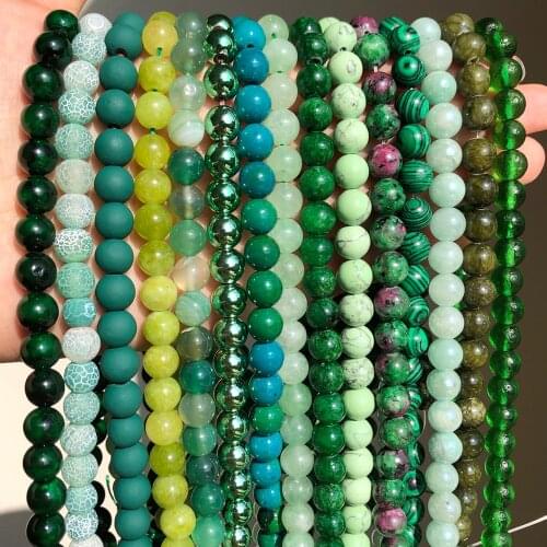 Natural Stone Beads Green Cat Eye Malachite Agates Crystal Jades Round Loose Beads for Jewelry Making DIY Accessories 15