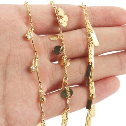 1Meter Stainless Steel Gold Color Chain Round Pearl Beads for Jewelry Making DIY Bracelets Necklaces Ankles Accessories