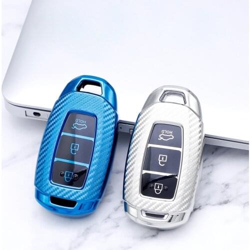 Carbon Fiber Pattern TPU Car Key Case For Hyundai I30 Ix35 KONA Encino Solaris Azera Grandeur Accent Santa Fe Palisade 2017-2019
