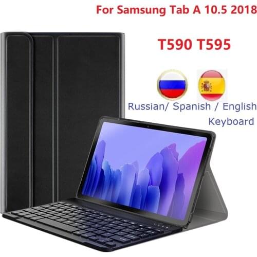 Funda For Samsung Galaxy Tab A 10.5'' 2018 T590 T595 Keyboar Case PU Spanish Russian For Samsung SM-T590 T595 Case With Keyboard