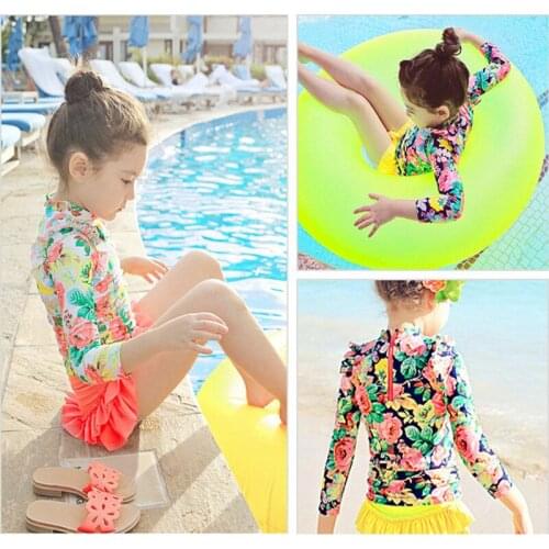 Children long sleeve cute swimsuit Sunscreen bathing suit girls split long sleeve quick dry girls swimsuit YZ19037