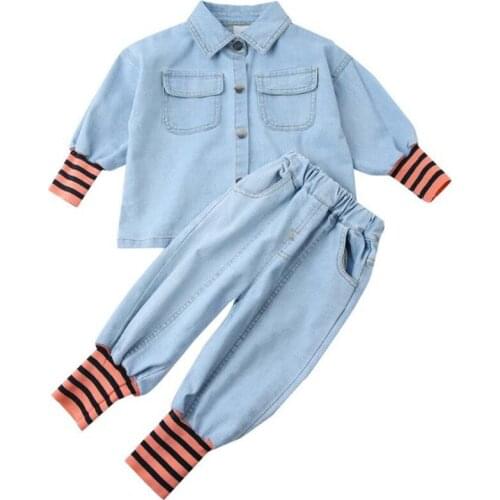 DFXD 2020 Spring Cotton Childrens Sets Toddler Boys Girls Long Sleeve Cargo Suit 2pc Jeans Clothes Set Casual Outfits 2-7Years