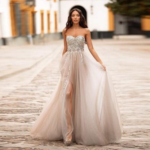 Elegant Garden Lady Party Dress Bead Lace Spaghetti Strap Sleeveless A-Line Prom Long Gown