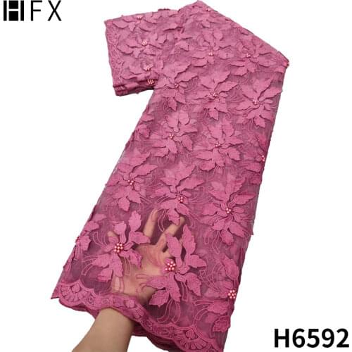 HFX Orange African Lace Fabric 2021 French Tulle Lace Fabric Embroidery Nigerian Sequins Lace Fabrics For Wedding Dress F5220