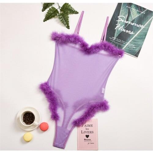 HUANBEAUTY New Sexy Mesh Feather Backless Bodysuit Bodycon Women Transparent Fashion Bodys Push Up Underwear HB333