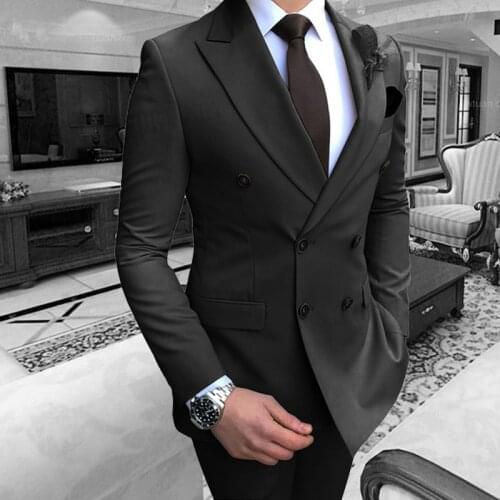 ANNIEBRITNEY Black Suit Men Formal Slim Fit Groom Tuxedo For Wedding Prom Party Dresses Male Classic Mens Suit Blazer Pants