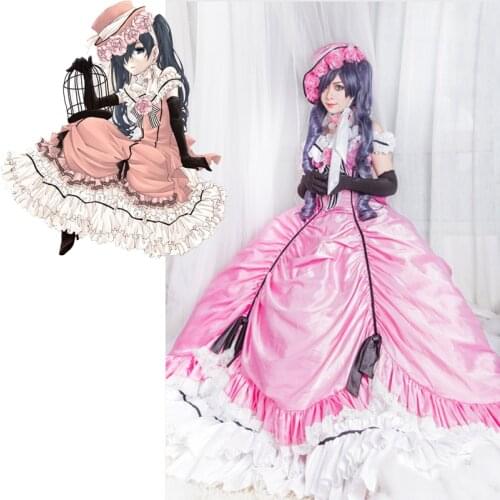 Black Butler Cosplay Costume Ciel Phantomhive Dress Off Shoulder Shothern Belle Ball Gown PINK