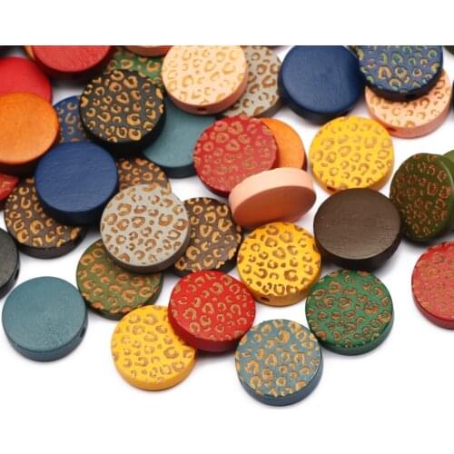 30pcs/lot Round Leopard Pattern Natural Wood Beads Wooden 15/20mm Spacing Loose Beads For Jewelry Making DIY Accessories