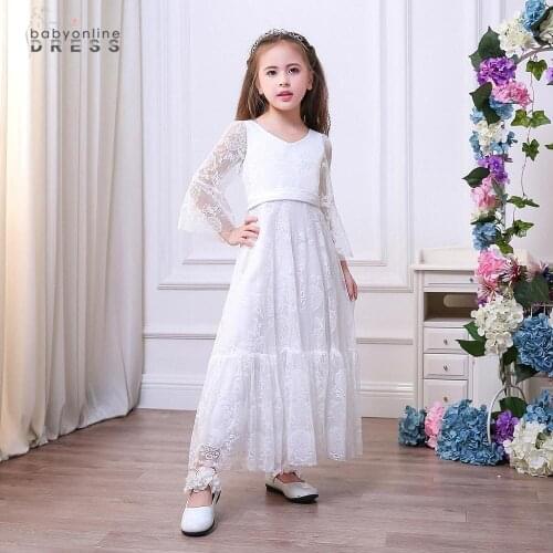 Real Photo In Stock Lace Flower Girl Dresses First Communion Kids Wedding Party Pageant Gown Long Sleeve robe fille mariage