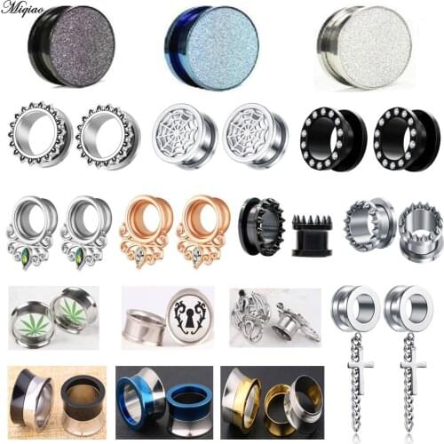 Miqiao 2pcs 316l Surgical Steel Ear Flesh Tunnel Plugs Ear Piercings Earlets Screwed Earring Expander Gauges Piercings