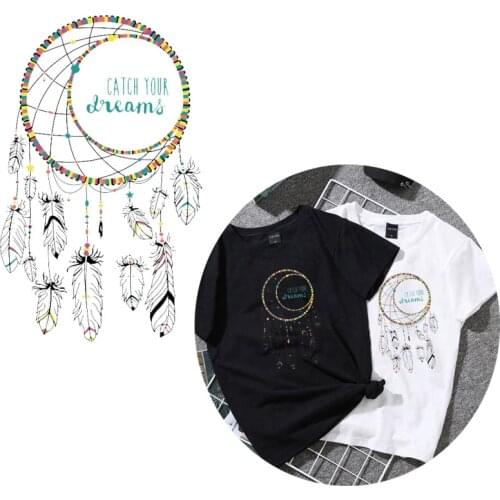 Fashion Feather Wind Chimes Patches Heat Transfer Vinyl Sticker Iron On Patches For Clothing Washable Applique DIY Badges